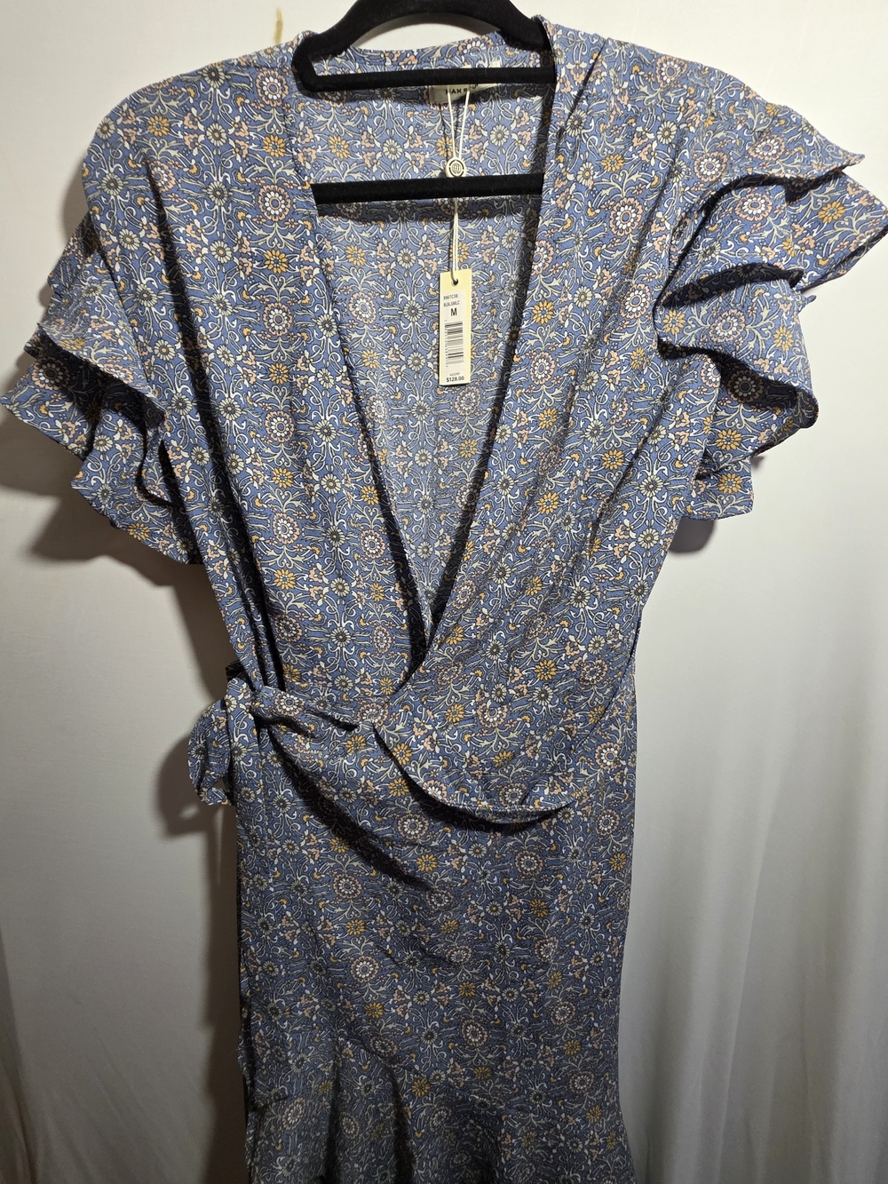 NWT Max Studio Blue Floral Faux Wrap Ruffle Midi Dress Size M - Picture 4 of 9